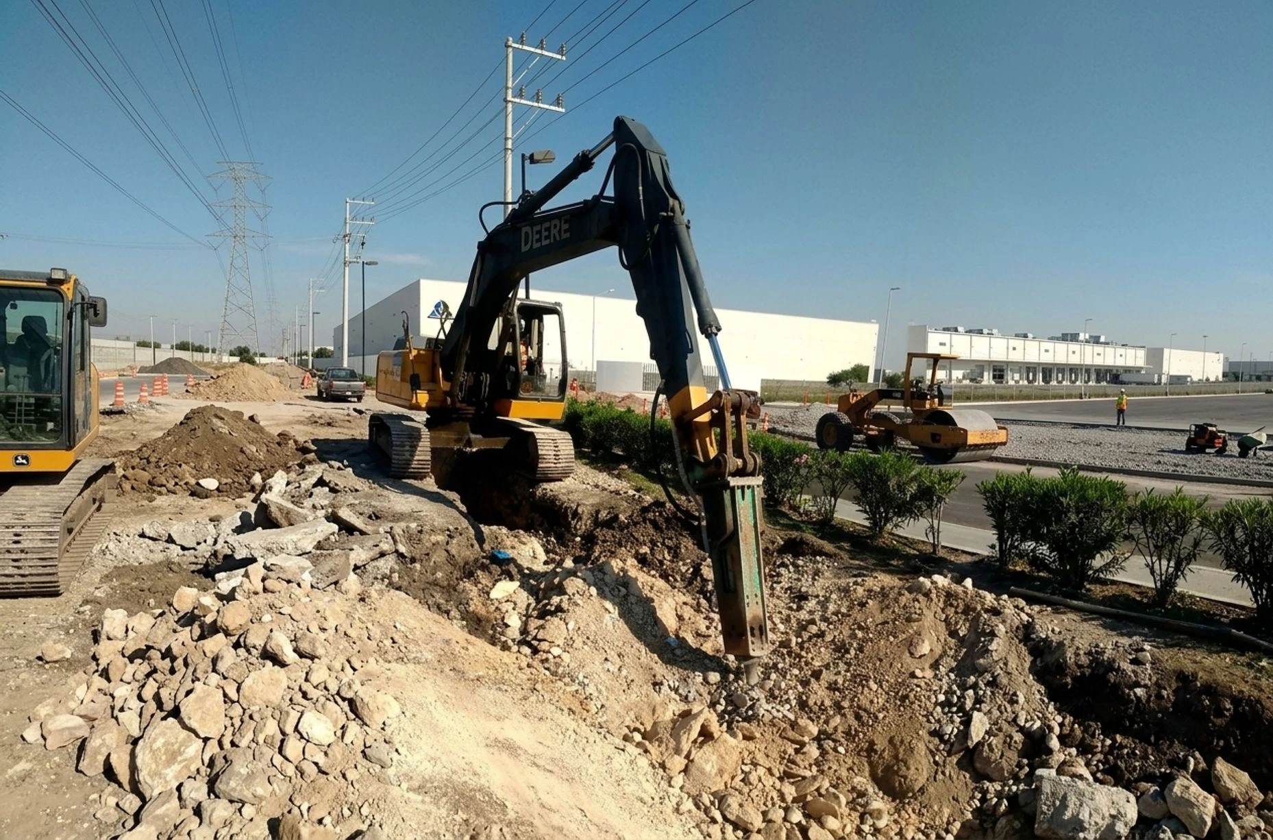 Excavadora trabajando en terracerías para vía férrea